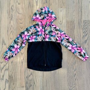 Avia Girls Floral Tiger Print Hooded Lightweight Jacket Size Large 10/12